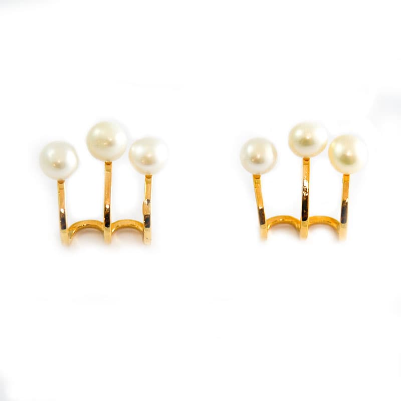 3 row earrings with natural pearl | SONIA GOLD | Madeincandela